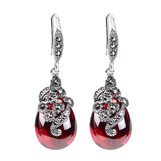 Vintage Women Faux Emerald Ruby Water Drop Dangle Hook Earrings Jewelry Gift