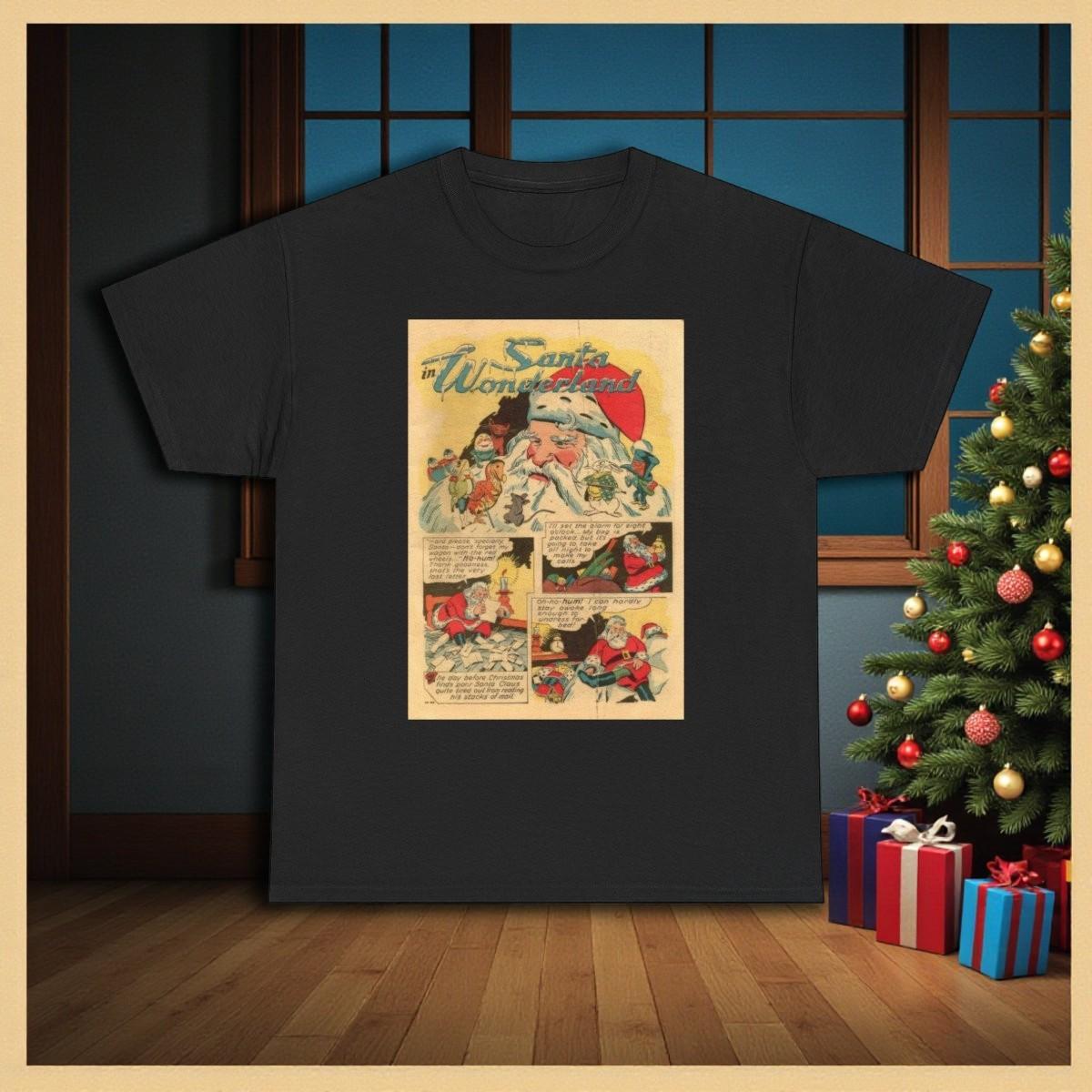 Vintage Santa Claus Illustration T-Shirt | Retro Comic Book Art Christmas Tee S