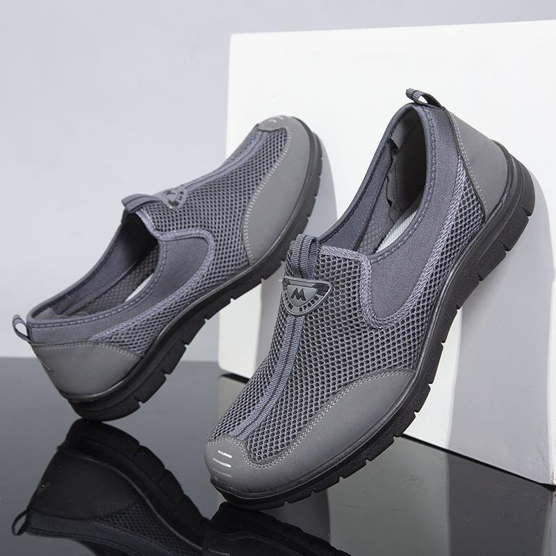 Cloth Shoes Summer Mesh Men's Shoes Medium and Old Breathable One Pedal Black Light Non-slip Lazy Shoes Breathable Mesh