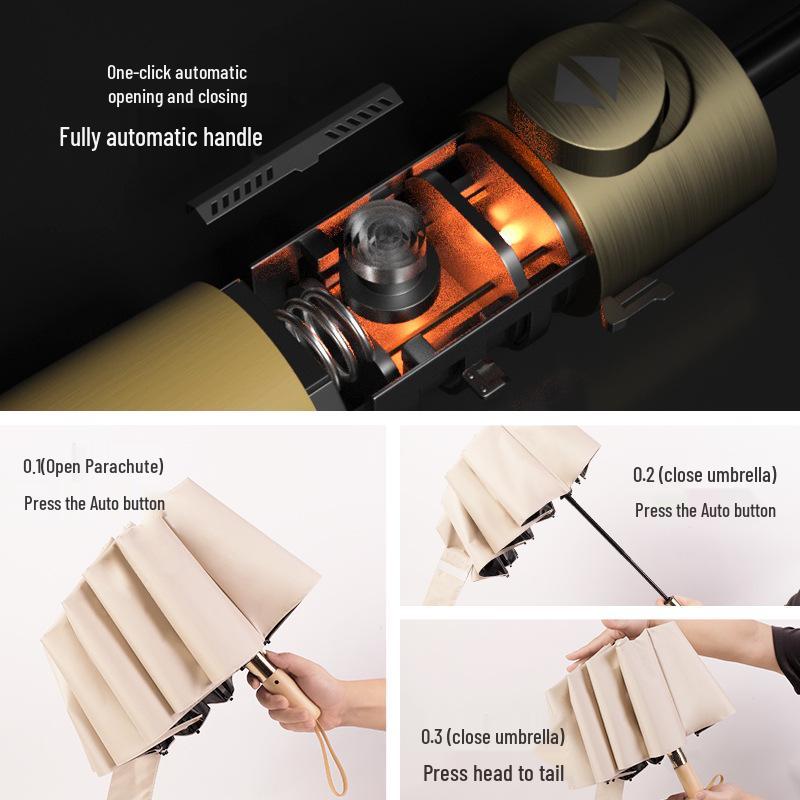 348 Windproof Storm Umbrella: Extra Large, Extra Thick, Reinforced, Automatic Folding, Black Glue Sun Protection, UV-Resistant for Men and Women.