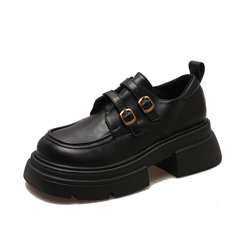 Black Velvet Platform Small Leather Shoes Women'S British Style Autumn And Winter One-Pedal Loafers Mary Jane Shoes