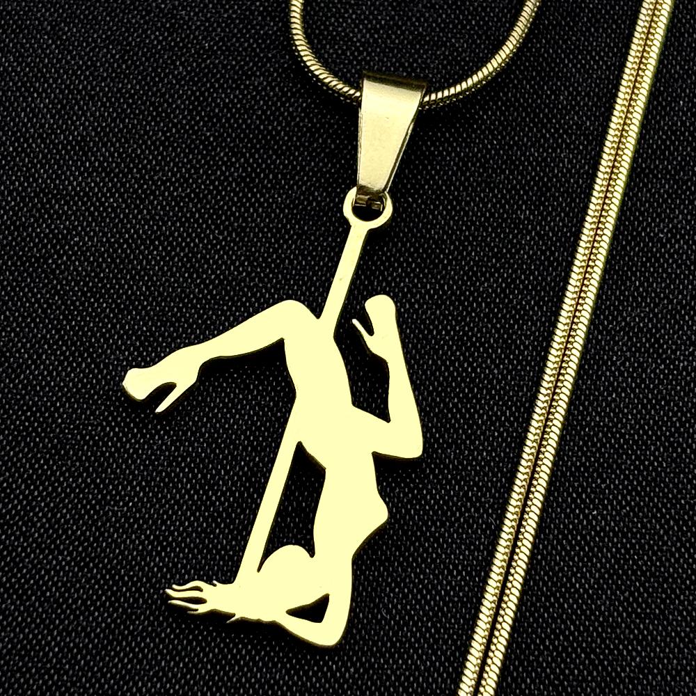 Catena Figure Pole Dance per Ragazze Donne Uomini Acciaio Inossidabile Colore Oro Arte Musicale Trendy Sportivo Ciondolo Collana Gioielli Regali