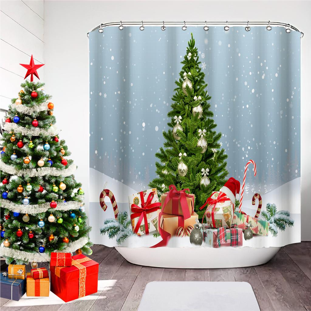 GAEChristmas Printed Bathroom Shower Curtain Snowman Santa Claus Waterproof Polyester Curtain Home Decoration Window Christmas