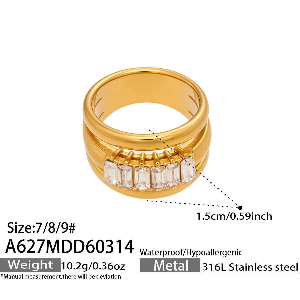 

Light luxury and high-end versatile ring, stainless steel multi-layer two-tone square zircon ring for women, 18K gold plated with color retention No. 7