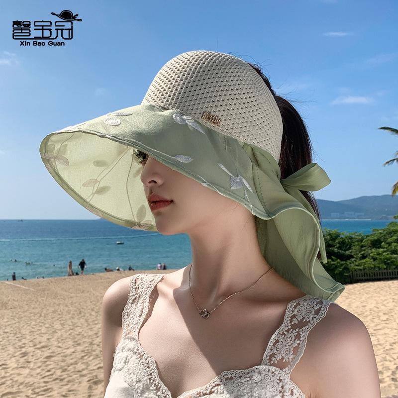 Sommar utomhus stor skärm solskyddshatt UV-skydd tom topphatt barn rosett sjal hinkhatt