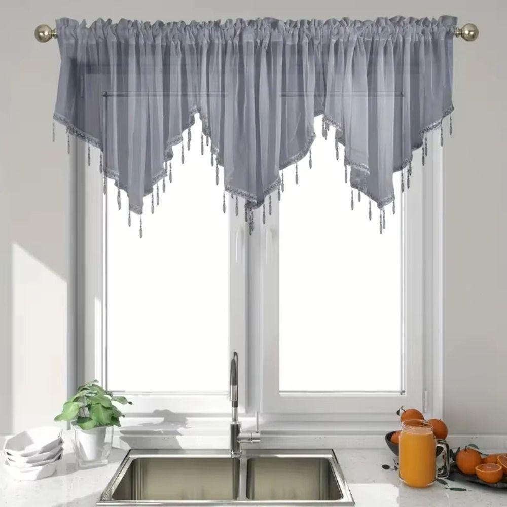 with Beads Tassels Triangle Curtains Embroidered Short Curtain Triangle Valances  Home Decor