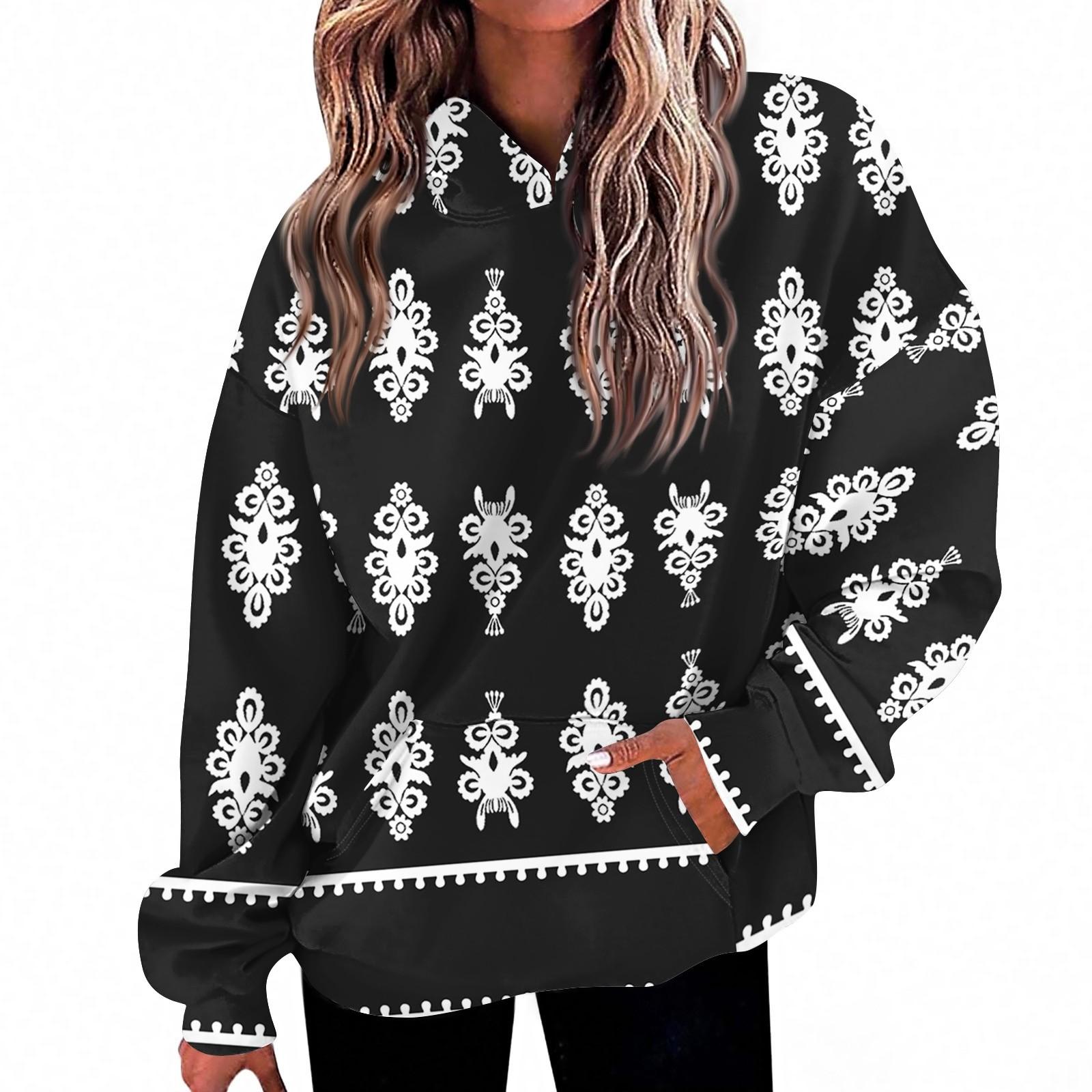 

Женская мода Повседневный топ с V-образным вырезом и длинными рукавами с принтом S чёрный