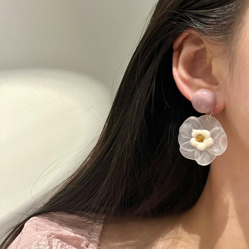 Transparent Flower Drop Earrings for Women Exquisite Frosted Floral Dangle Earrings Vintage Sweet Versatile Jewelry Gift 2025