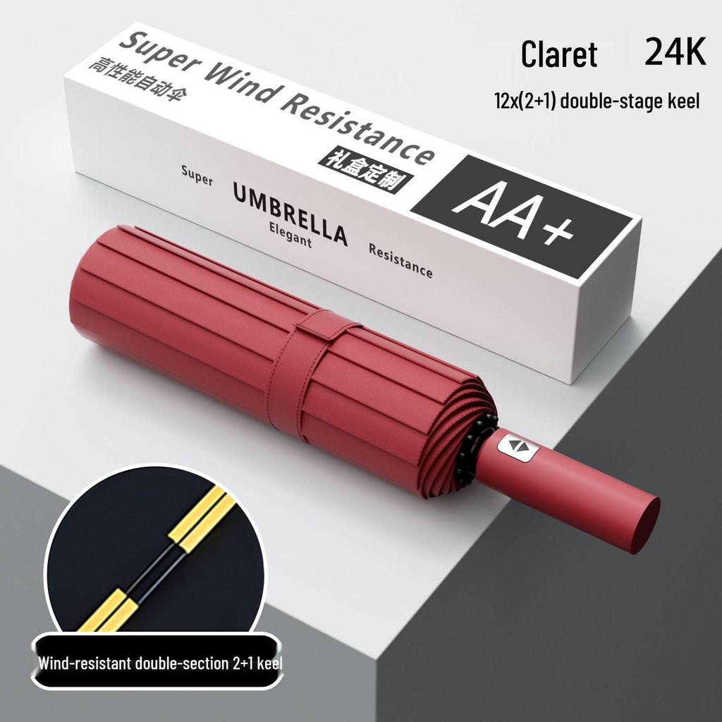 Reinforced Windproof Black Umbrella with UV Protection for All Weather Conditions