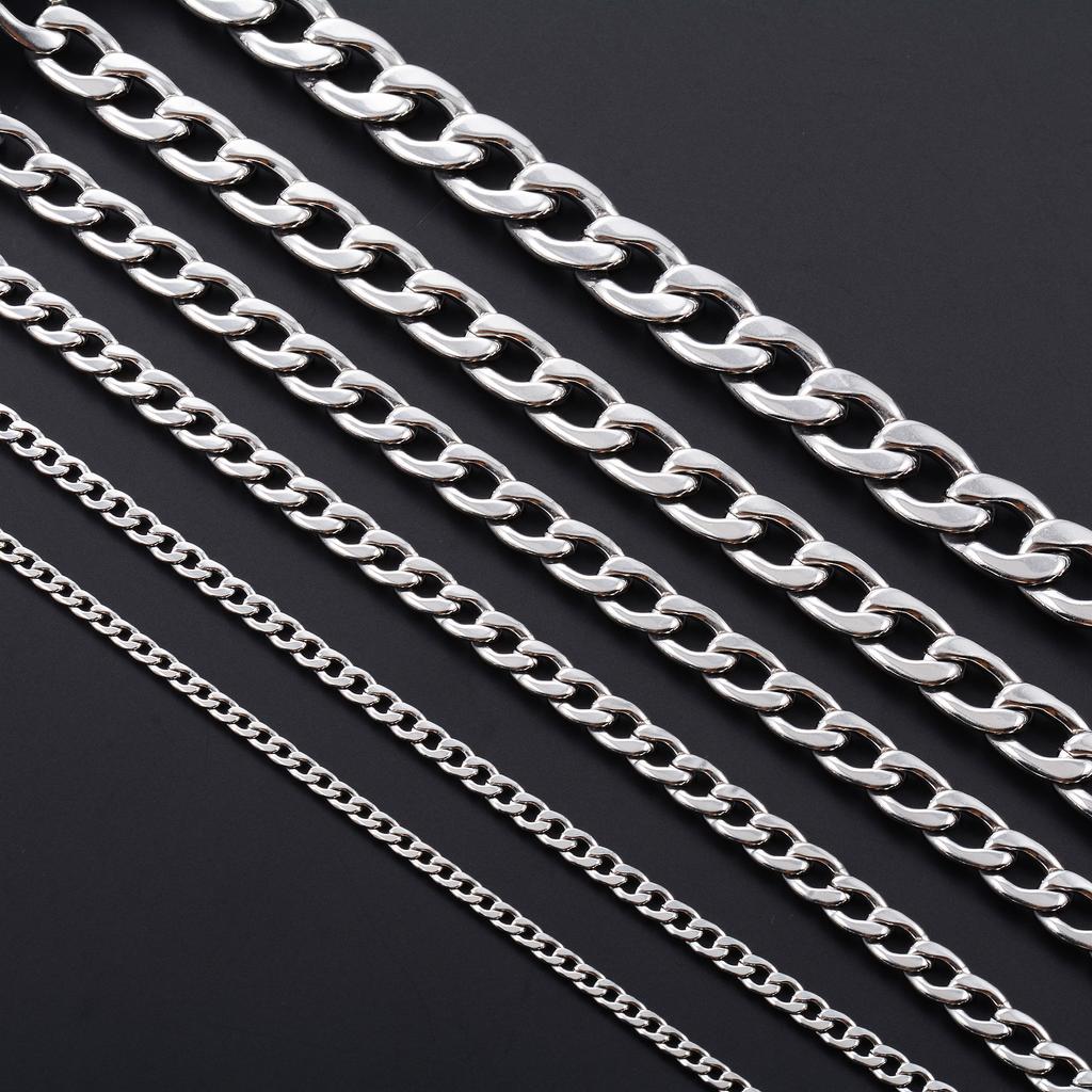 Men's Necklace Round Cuban Link Neck Chain Stainless Steel for Women Men Copper Color Punk Boy Choker Metal Jewelry Accessories