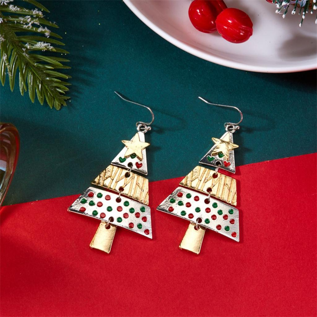 Creative Colorful Spliced Metal Christmas Tree Star Drop Earrings Unique Holiday Tree Earring Party Jewelry Gift For Women Men
