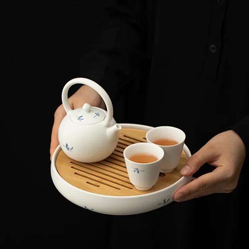 Chinese Hand-painted Orchid Ceramics Tea Tray Water Storage Round Trays Household Pot Bearing Teapot Mat Tea Set Accessories