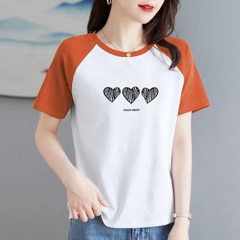 

Women s Summer 2025 Korean Style Raglan Top: Pure Cotton Color Block Short Sleeve T-Shirt M [Recommended for 95-115 jin]