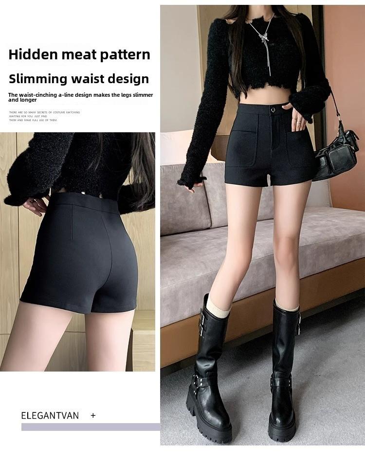Women's High-Waist Black Suit Shorts, New for Autumn/Winter 2023 - Sexy Wide-Leg Boot Pants
