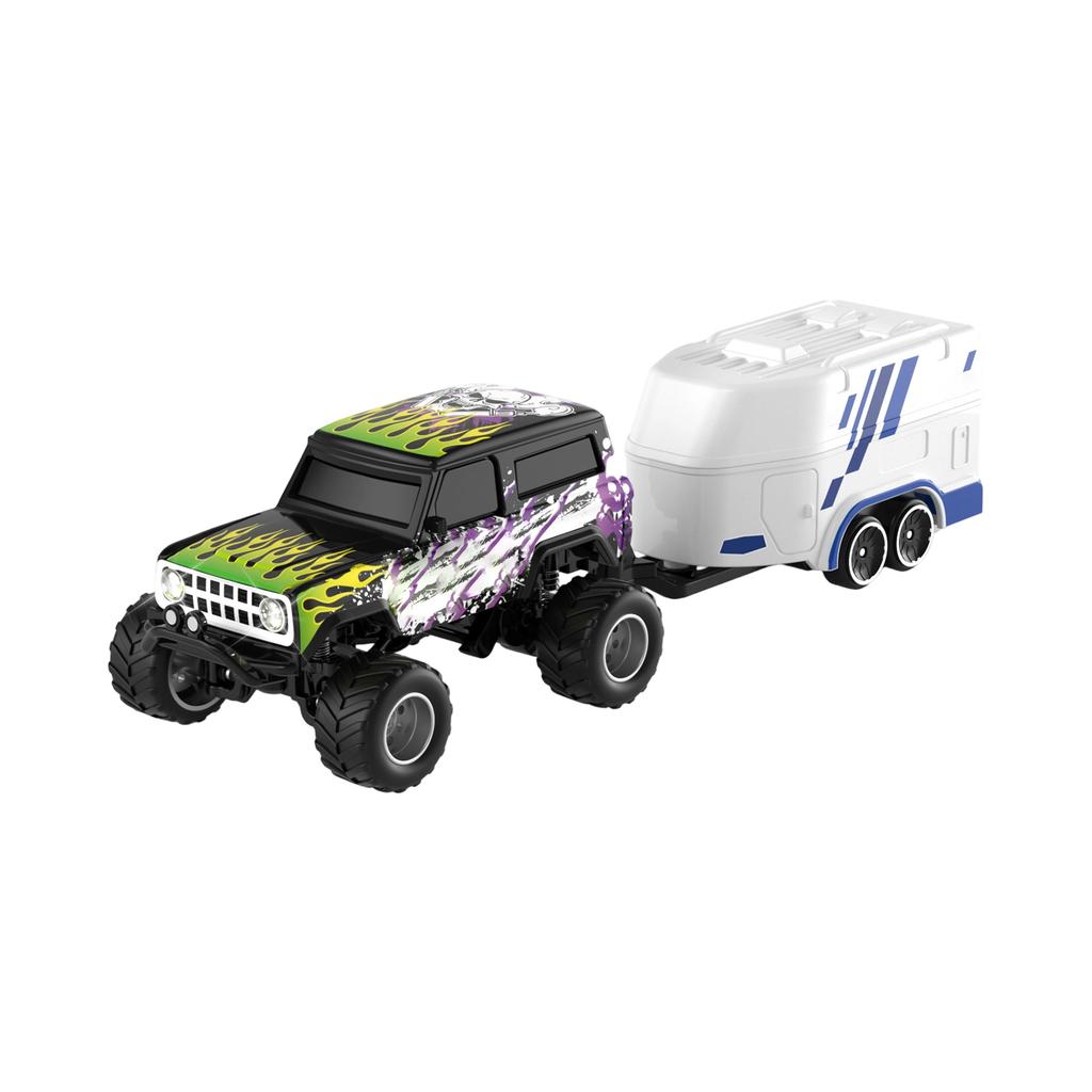 RC Truck, 1:Maßstab 64 LKW mit Lichtern, ferngesteuerter LKW, 2,4 GHz RC-LKW, wiederaufladbare ferngesteuerte Sattelzugmaschine mit Anhänger