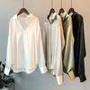 Women Shirt Lapel Long Sleeve Single Breasted Shirt Tops Solid Color Smooth Satin Loose Fit Versatile Shirt