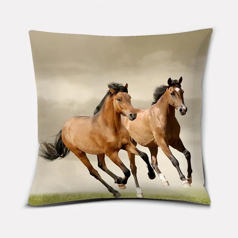 Fashion Classic Square Pillow Case, Galloping Horse, Magnificent Pattern. Living Room Sofa Cushion Cover, Pillow Cover