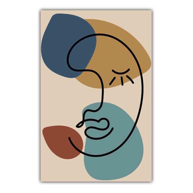 Abstract Matisse Minimalist Line Face Four Color Pattern Artwork Poster Canvas Painting Wall Art Pictures Room Home Decor