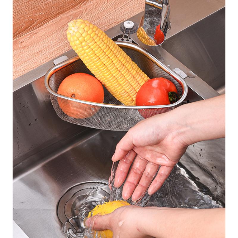 Kitchen Sink Drain Basket Stainless Steel Triangle Food Vegetables Peel Egg Filter Storage Organizer Kitchen Shelf Rack Drainier