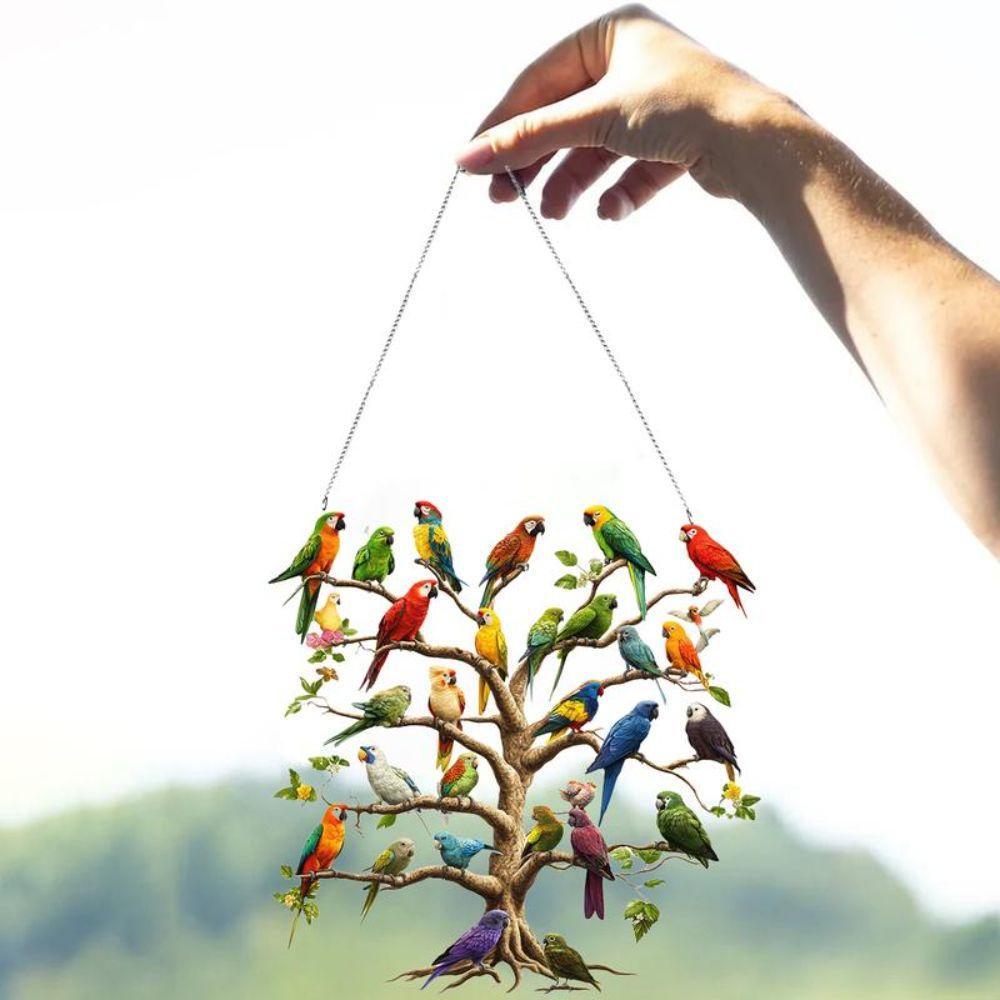 Acryl Vogelbaum Hängendes Ornament Flacher Anhänger Vogelbaum Design Fensteranhänger Aufhängekette Bunte Wanddekoration Gartendekoration