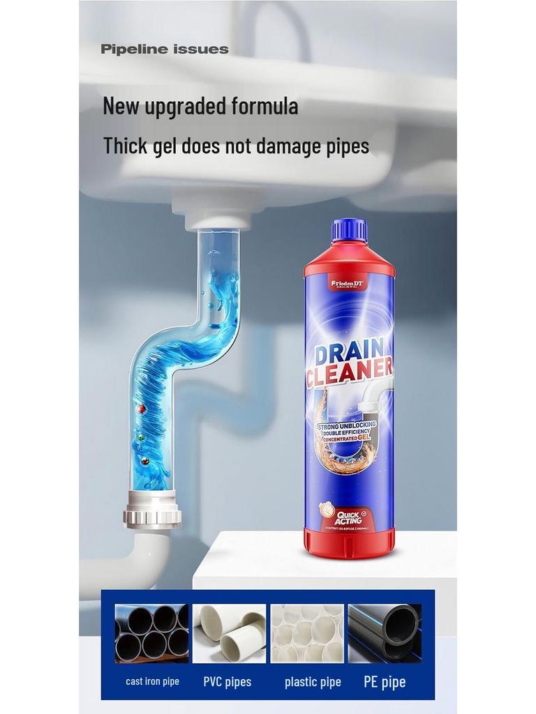 Powerful Quick-Acting Pipe Dredging Gel for Kitchen & Toilet Clogs with Grease Dissolving & Deodorizing Action
