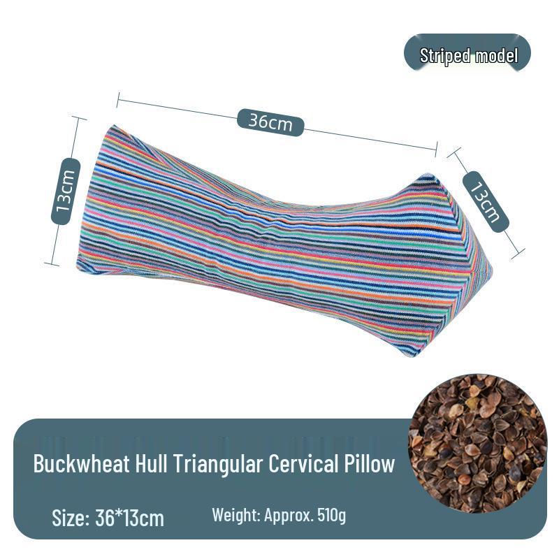 Neck Support Pillow - Rice Grain Pattern, Cotton Fabric, Natural Buckwheat, One-Piece for Family Sleep Aid