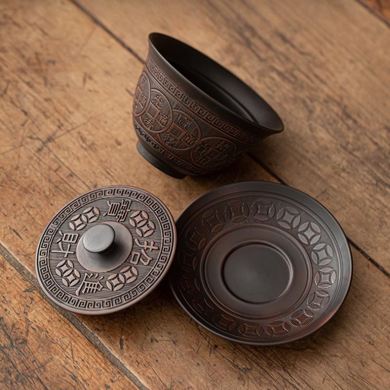 Jianshui Clay Purple Pottery Gaiwan Ceramic Handmade Household Kung Fu Tea Set Tea Bowl Tea Cup Tea Maker Tea Ceremony
