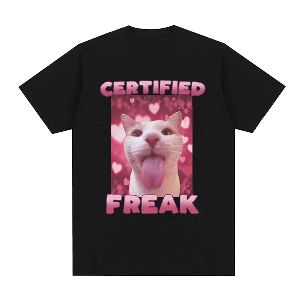 Certified Freak Funny Cat Pattern Tshirt for Women Fashion Retro Short Sleeve Tshirt Casual Crewneck Tshirt Women Clothing XL