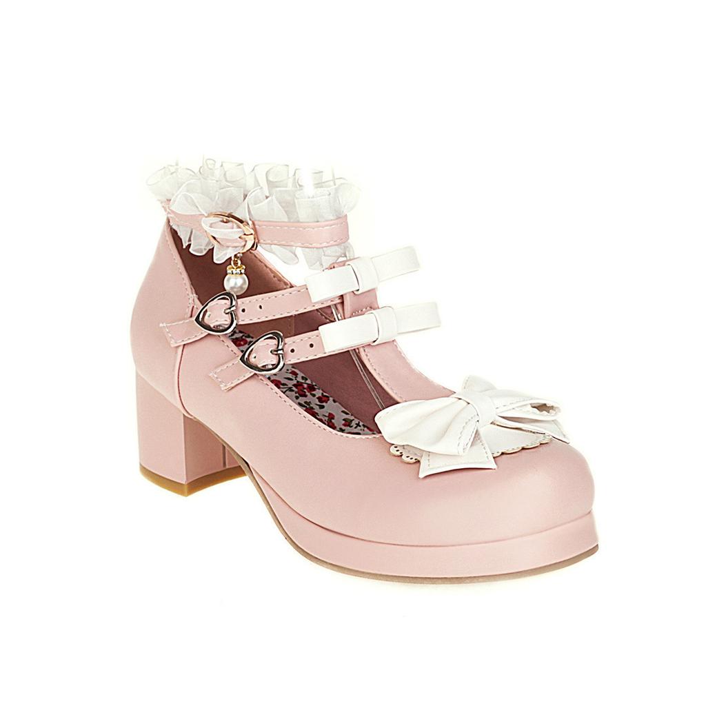 New Medium Heel Thick Heel Sweet Bow with Light Mouth Single Shoes T-shaped Shoes Parent-child Shoes