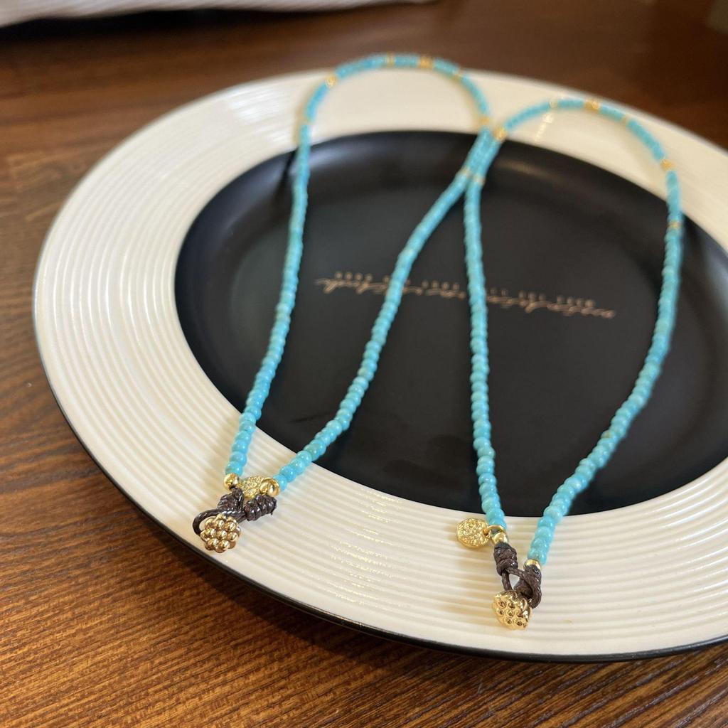 Colier cu mărgele de turcoaz Yuan You de înaltă calitate: Lanț de claviculă pentru femei, care nu se decolorează, cu temperament-personalitate