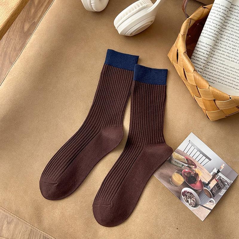 Spring and Autumn Cotton Women's Color-Plaid Round-Tip Leisure Stockings Without Bones Anti-Spillage Sports Socks