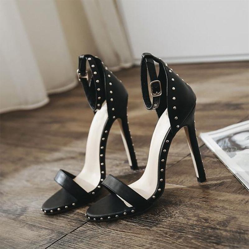 Rivet Stiletto Women's Sandals with Breathable Ankle Strap High Heels