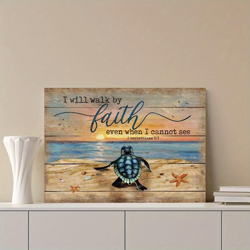 Framed - Turtle Sea Star Coast Retro Canvas Decorative Mural Poster Decorative Wall Art - Including Hanging Hardware