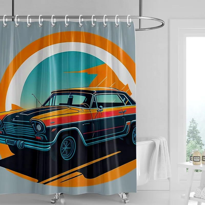 Car Cartoon Shower Curtain Waterproof Bathroom Curtain Bathroom Partition Curtain Universal Home Decor Ins Style