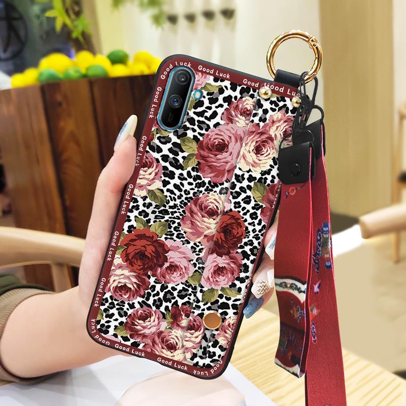 Elderly Lady Phone Holder Phone Case For OPPO Realme C3/C3i/Narz N10A Silicone Wristband Waterproof Shockproof Lanyard