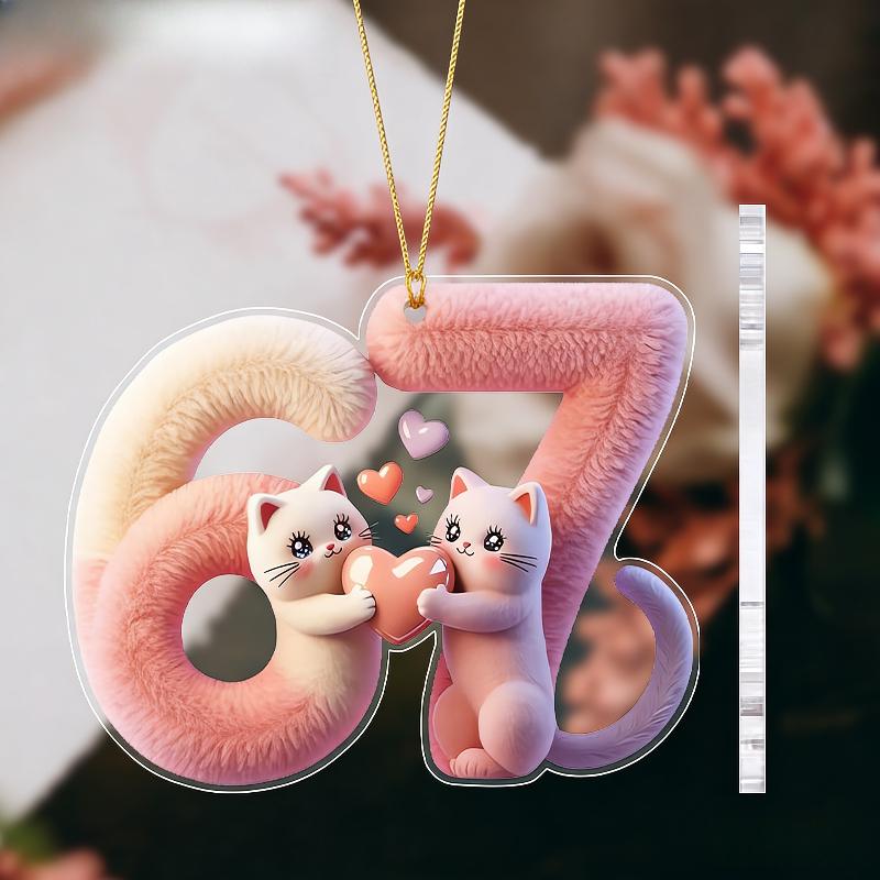 

Acrylic Valentine Hanging Ornament with Adorable Cats Pattern | Transparent Six Seven Pendants, Drops & Finials - Ideal Valentine S Day Gift 8*8cm