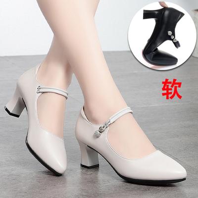 Fashion CINESSD Fashion Pumps New High Quality Genuine Leather Vintage Mary Jane Shoes Square Toe High Heels Flat Shoes Lightweight Shoe