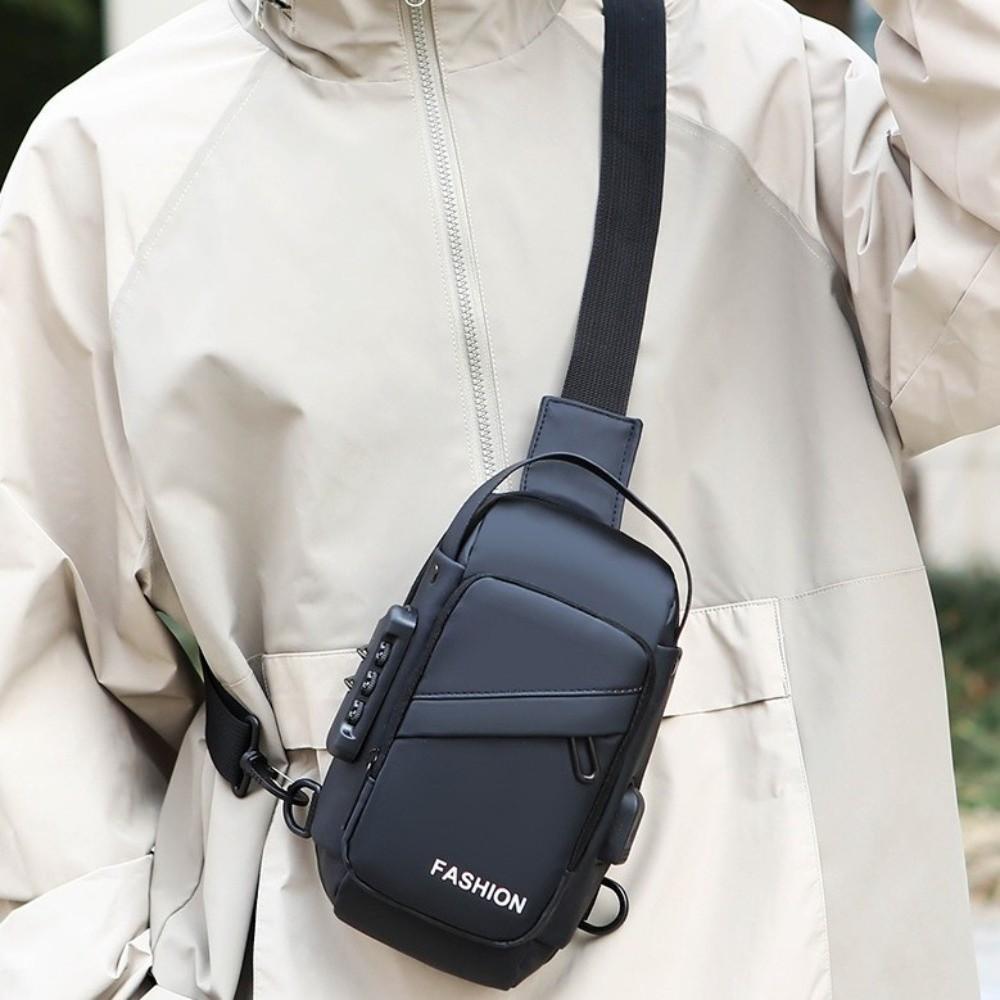 Anti-theft Men's Chest Bag USB Charging Port Shoulder Crossbody Bag Password Sling Bag  Travel