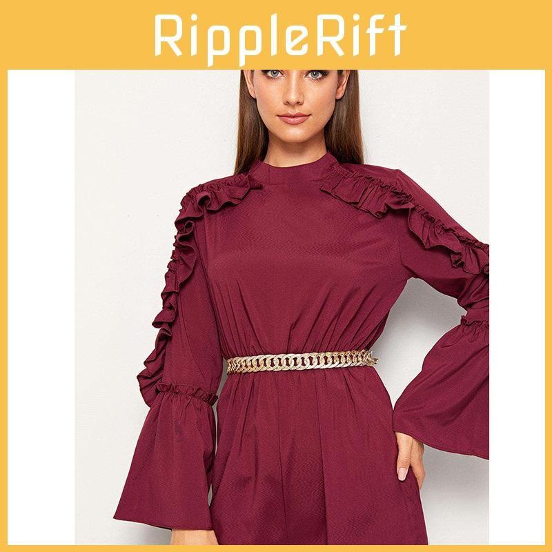 Metal Gold Flexible Waist Chain For Women With Irregular Double Ellipse Shape