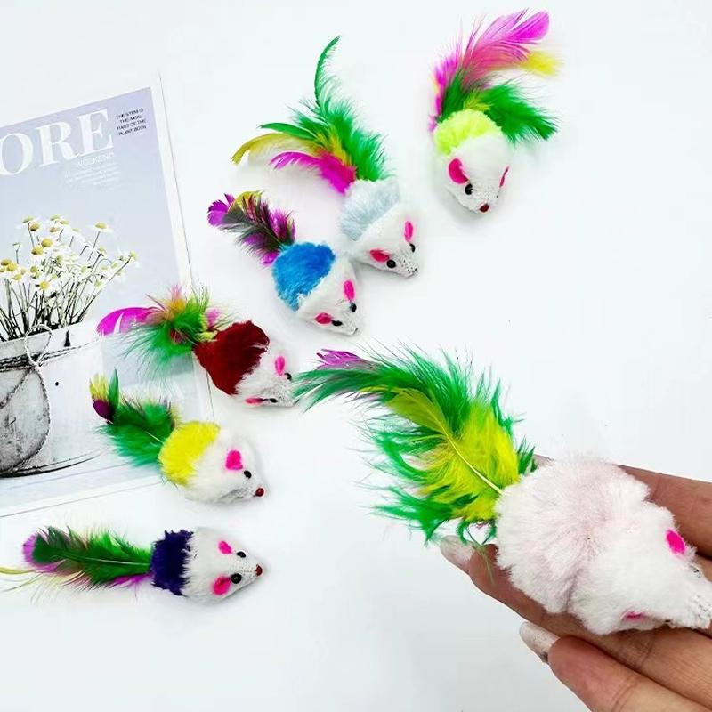 Cat Toy Plush Little Mouse Cat Self-satisfied and Resistant To Scratching and Biting Simulated Mouse Colorful Feathers