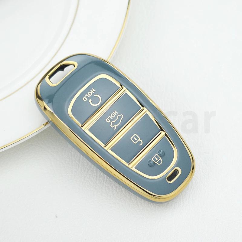 Car Key Cover Shell Fob Case Holder Bag for Hyundai Santa Fe Tucson 2022 NEXO NX4 Atos Solaris Prime Keyless Accessories