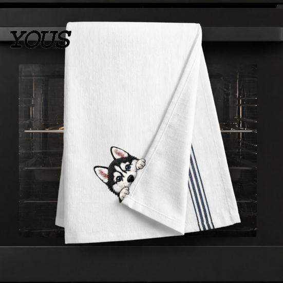 Cute Kitchen Decor Puppy Tea Towel, Embroidered Corgi Dachshund Dish Absorbent Accessories for Dog Owners Quick Dry Hand Towel Lovers Bathroom