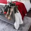 Christmas Stockings with Hanger Bowknot Plush Balls Decor Striped Print Candy Holder Festive Tree Decoration