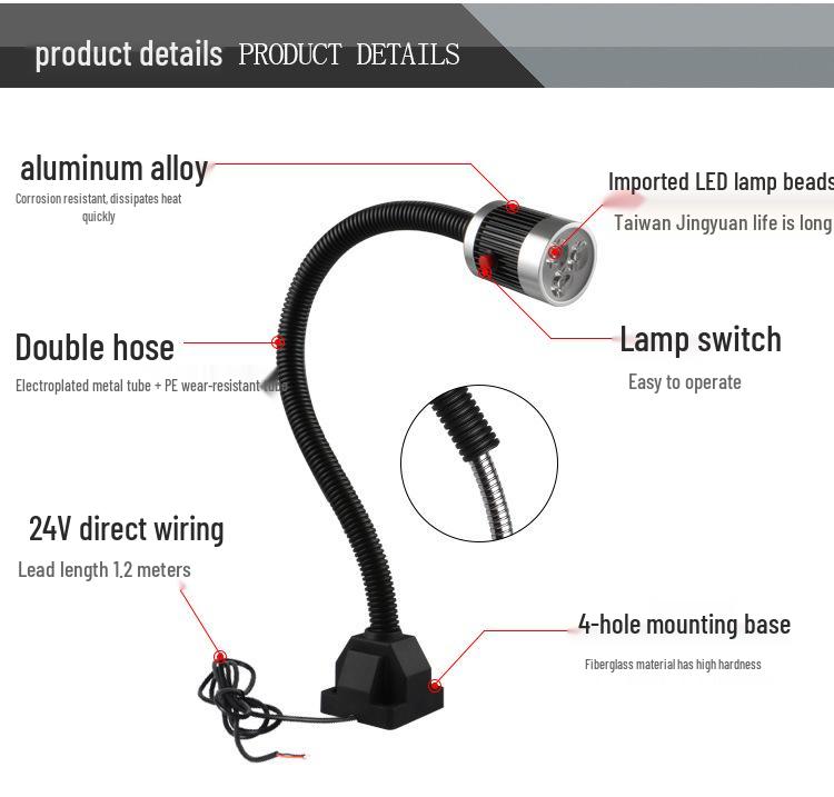 9W 24V LED Gooseneck CNC Lathe Milling Machine Lamp with Magnetic Base