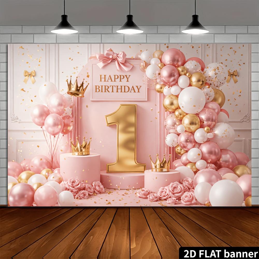 1Pcs 1st Birthday Pink Golden Balloons Decoration Background Backdrop For Photo Studio Photo Booth Party