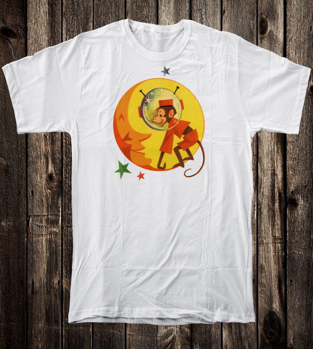 Retro Novelty Tee T Shirt Vintage Mid Century Art Atomic Space Monkey #8 S