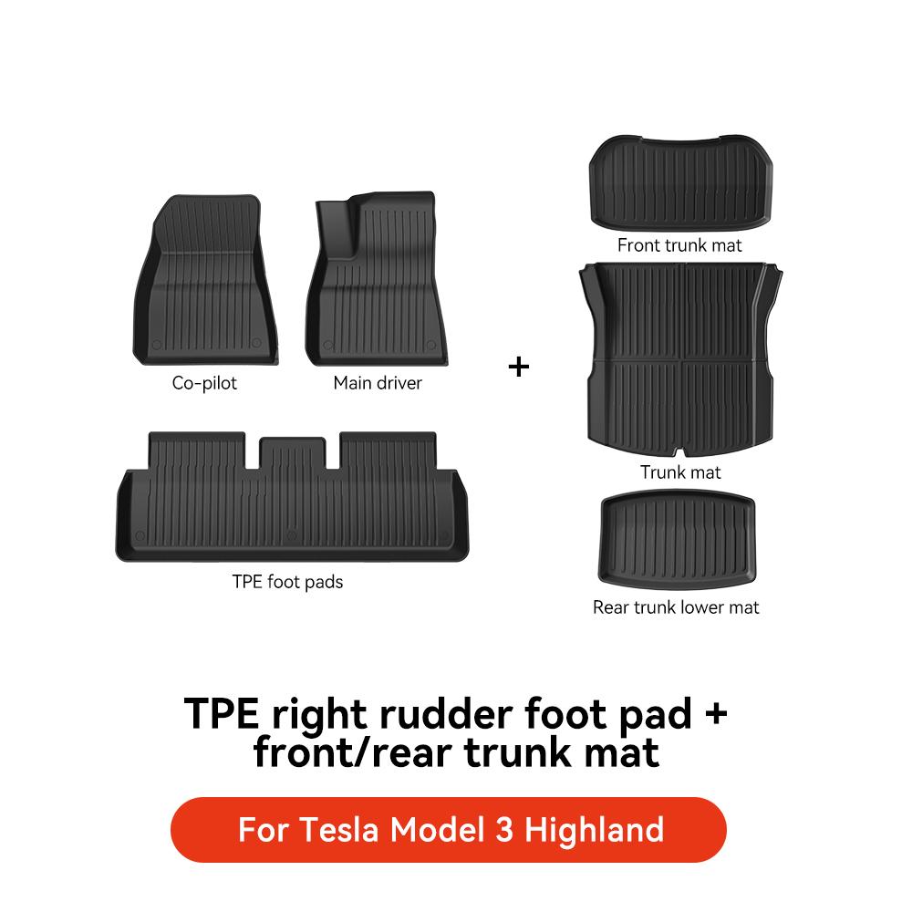 AMM1 YZ For Tesla 2024-2026 Highland Model 3 Whole TPE Floor Mats Waterproof Anti-Slip Mat Foot Pads Rear Trunk Mat Car Accessorie