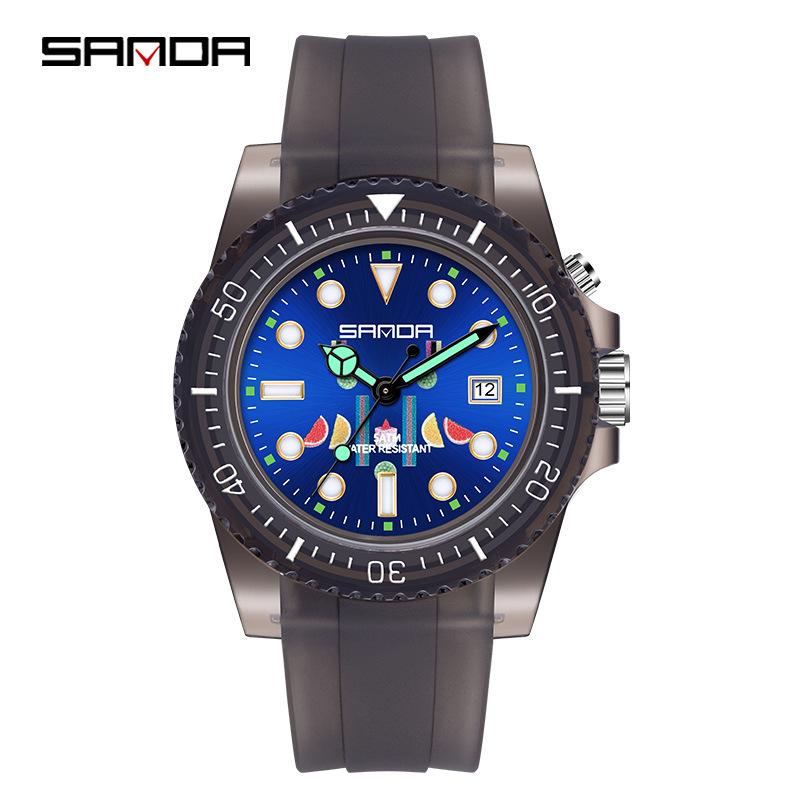 Sanda 6078 Dual Calendar Student Watch with Transparent Strap - Waterproof & Luminous