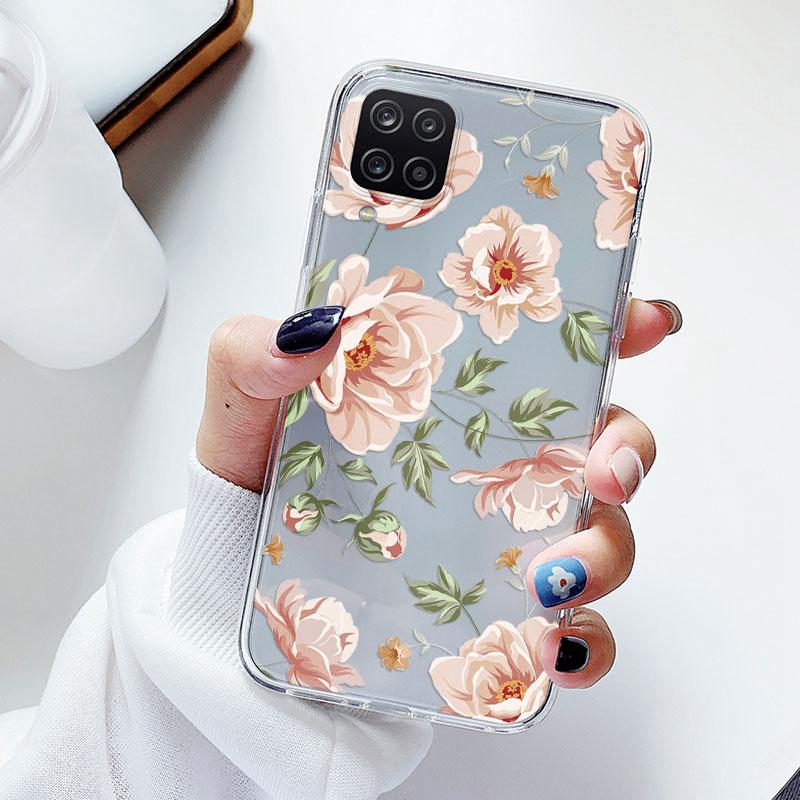 Phone Case For Samsung A12 M12 F12 Floral Silicon Cover For Samsung Galaxy A12 5G Fundas Coque Transparent Soft Capas Flower TPU