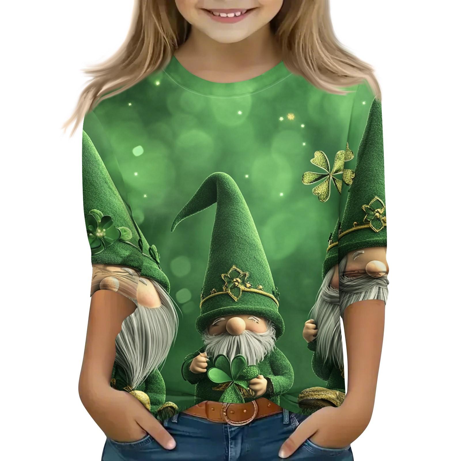 

Топы с принтом для девочек 5-16 лет с круглым вырезом и рукавами 3/4 Футболки Модные топы Наряды Футболки 160 зелёный